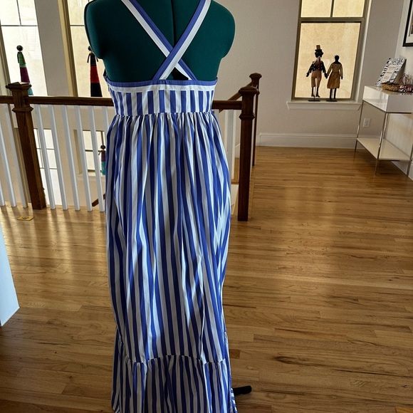 🪲RARE J. Crew x Thomas Mason Blue and White Striped Maxi Dress Oxford Cloth 8 - Picture 4 of 5